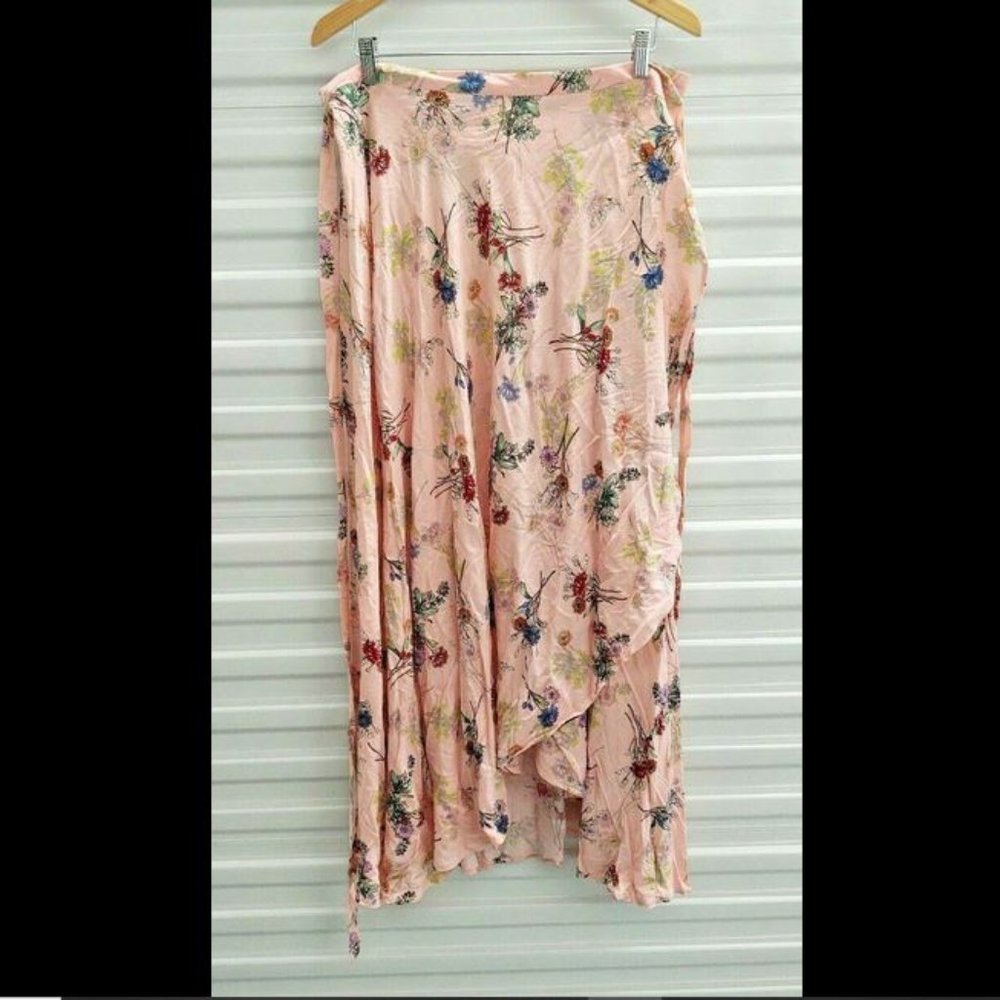 Pink Floral Rayon Boho Flowy Tie Skirt